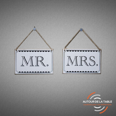 Lot de 2 pancartes Mr & Mrs